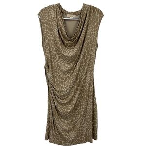 Michael Kors Giraffe Printed Midi Dress Size Large Tan and Cream